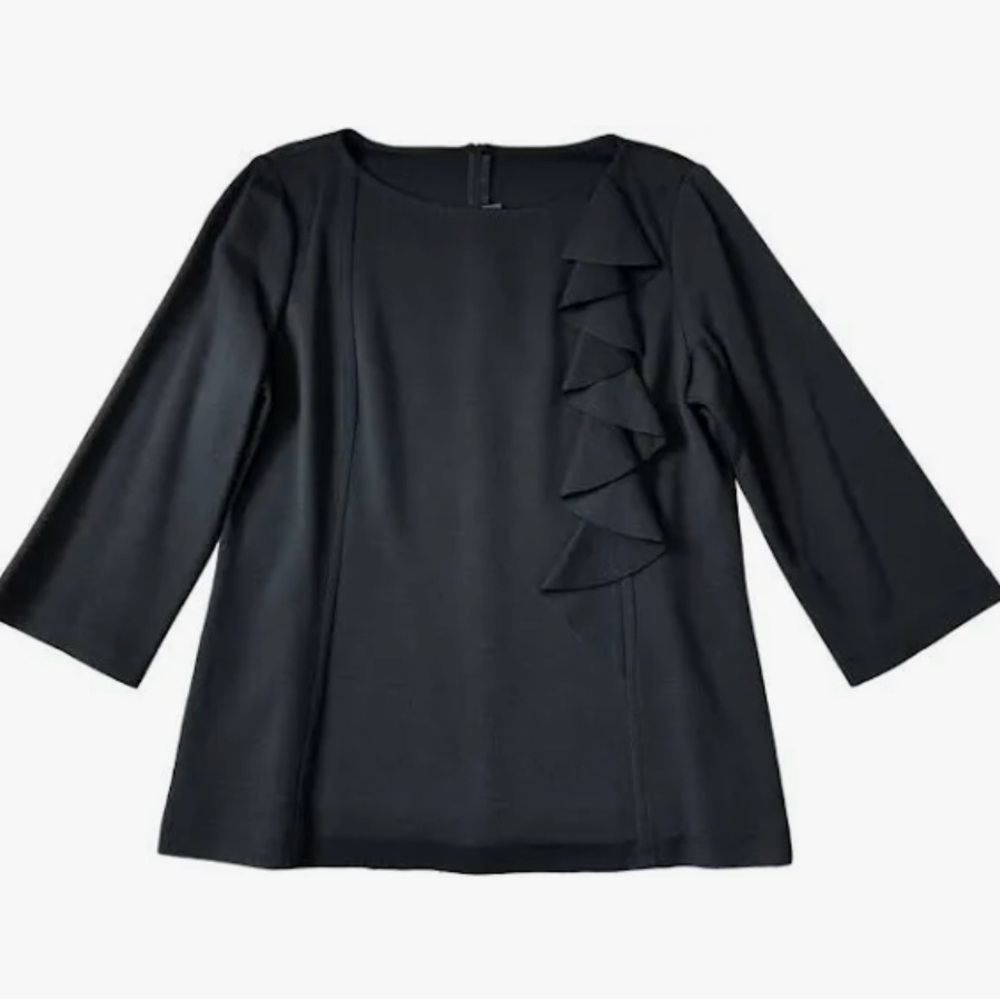 St. John Black Ruffled 3/4 Sleeve Blouse